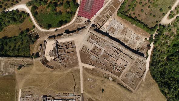 Aerial View Roman Empire Building Ruins In England