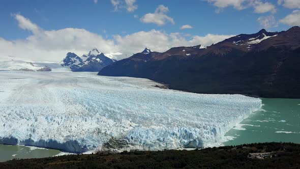 Aerial view of Perito Moreno glacier in Lago Argentino, Argentina.