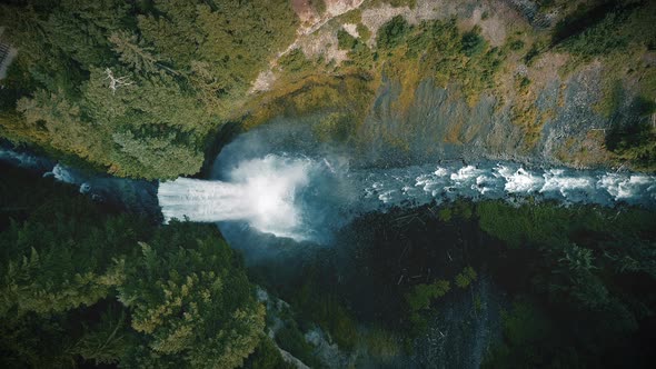 Amazing Waterfall Slow Motion Looking Down Aerial