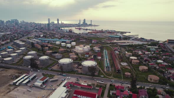 Drone Panorama of Nice Georgian City Batumi Adjara Europe Black Sea