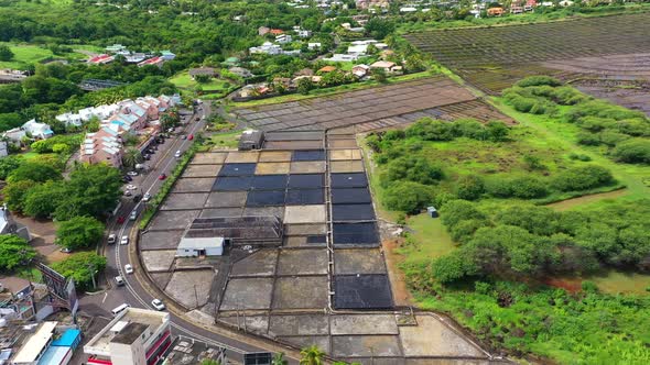 Salt flats at village of Tamarin on Mount du Tamarin, Mauritius