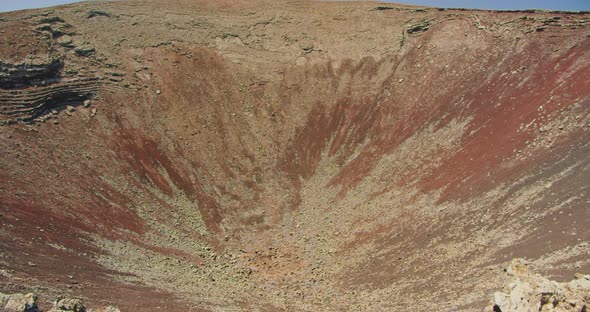 Dramatic Volcanic Red Deserted Crater of Calderon Hondo Volcano Near to Corralejo Fuerteventura