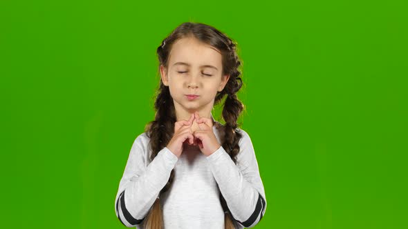 Child Crosses His Fingers in His Arms. Green Screen