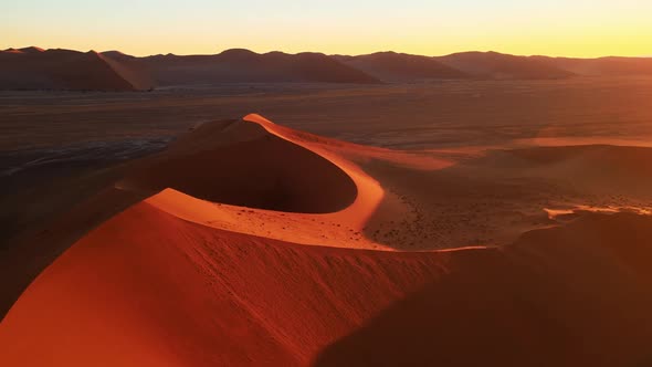 Aerial Shot From Drone of Incredible Dune with Crater in African Desert