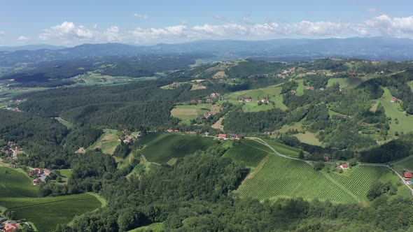 Aerial View of Austrian Vilage Kitzeck in Vineyard Region of Styria