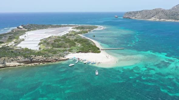 Aerial Panorama Of Isla Cabra Surrounded With Turquoise Seascape In The Dominican Republic.