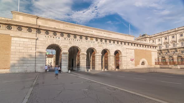 Exterior of Outer Castle Gate From Ringstrasse Timelapse Hyperlapse in Vienna City in Sunny Day