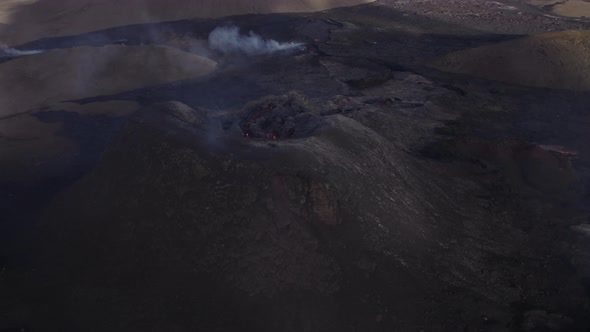 Drone Over Smoking Fagradalsfjall Volcano