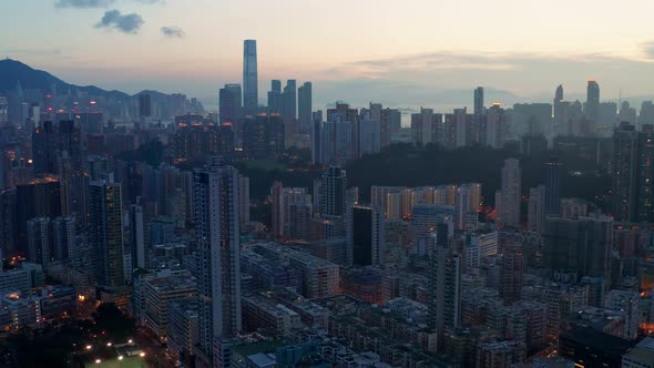 Top View of Hong Kong Downtown at Sunset