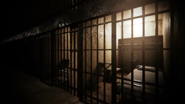 The animation of infinite prison cell interior. Gloomy atmosphere. Crime. HD