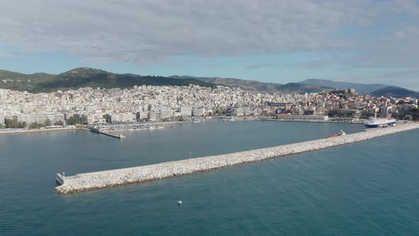 Drone flight over the city of Kavala in northern Greece