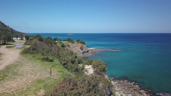 Aerial View of Beautiful Shore of Cyprus Near Blue Water of Mediterranean Sea