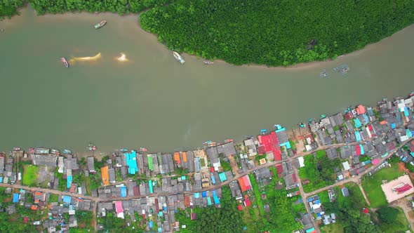 Aerial view over the harbor and fishing villages