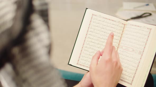 Man Reading Quran Praying Closeup Islamic Religion