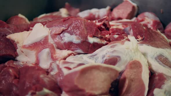 Sliced Pork at Meat Cutting Factory.