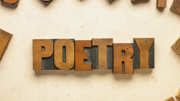 alphabet and poetry word - stop motion animation in vintage letterpress wood type alt