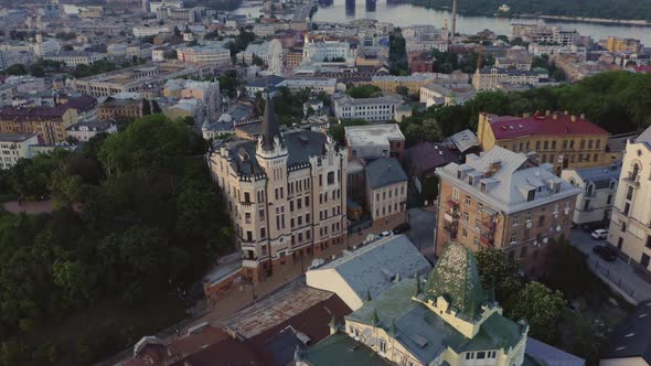 Aerial Kiev City Scape View with Historical Buildings