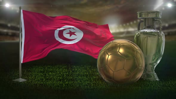Tunisia Flag With Football And Cup Background Loop