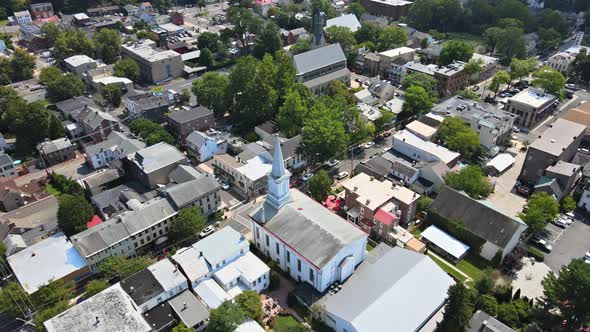 Overhead Aerial View of the Suburban Area Small Town Residential District with of Lambertville New