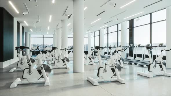 Modern Gym Interior With Equipment in White Color
