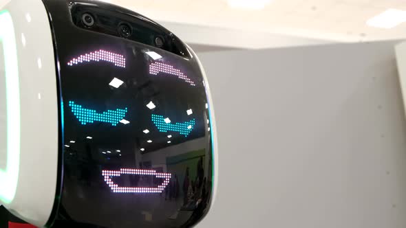 Robot Speaks Into the Camera Lens Smart Artificial Intelligence