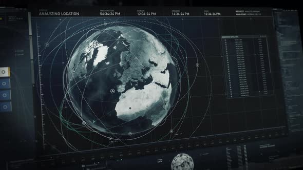Futuristic scanner is tracking the location of available satellite signals alt