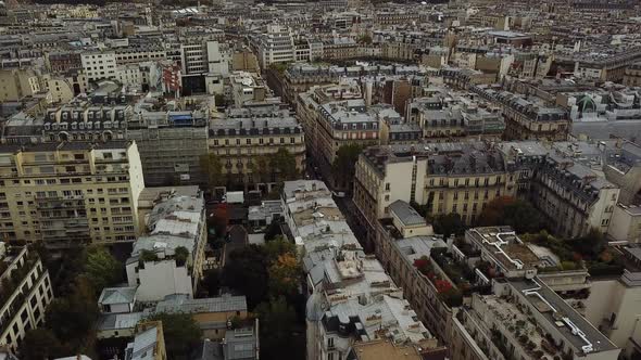 Aerial Drone View Paris City Near Eiffel Tower, France