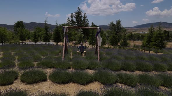 Woman Swinging Swing Lavender Garden