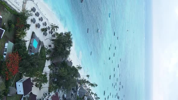 Vertical Video Boats in the Ocean Near the Coast of Zanzibar Tanzania Aerial View