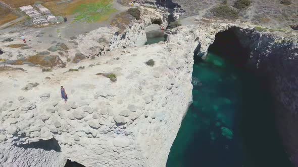 Aerial view of Cliffs and beach in Papafragas beach, Milos, Greece