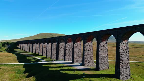 Drone view of the Ribblehead Viaduct, the longest and the third tallest structure on the Settle-Carl