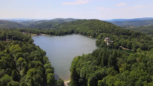 Aerial view of Lake Pocuvadlo in the locality of Banska Stiavnica in Slovakia