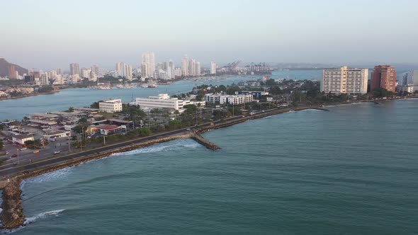 The Cartagena City Panorama in the Evening Aerial View