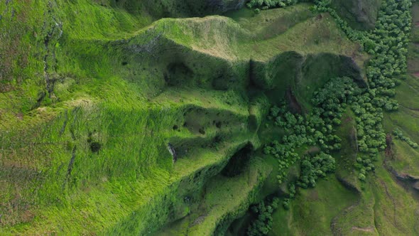 Vibrant Green Lavish Nature Background Top Down Aerial Jungle Green Steep Slope
