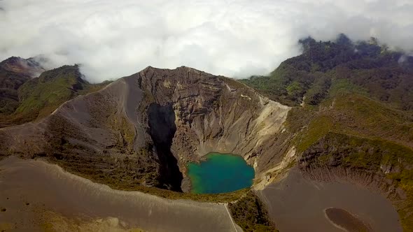 Aerial view of Irazu volcano crater lake in Costa Rica.