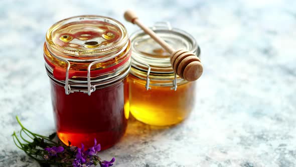 Jars with Different Kinds of Fresh Organic Honey