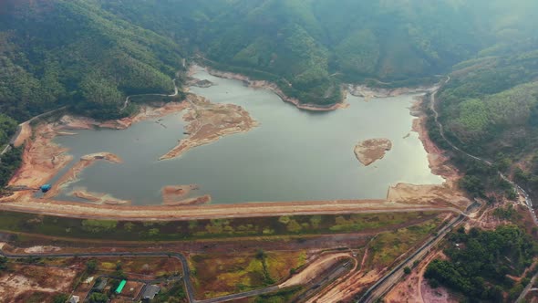 Aerial View of Ban Bang Niew Dam Water Reservoir at Phuket