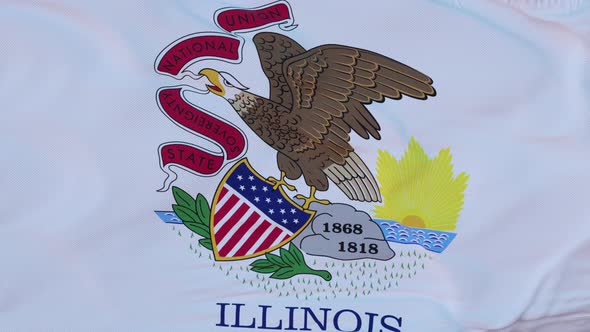 Flag of Illinois State Region of the United States Waving at Wind