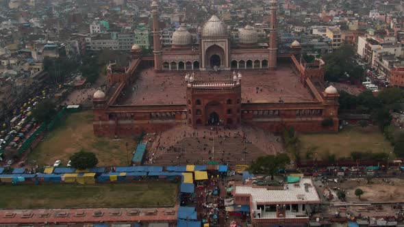 New Delhi, India, "Jama Masjid" mosque 4k aerial drone video