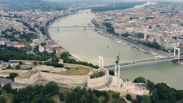 Aerial View of Citadella and Liberty Statue in Budapest