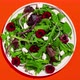 Healthy salad with arugula, cheese, onion and sweet cherries. Diet salad. Stop motion animation. - VideoHive Item for Sale