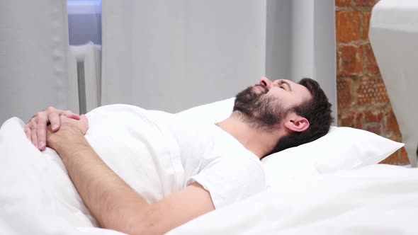 Nightmare Sleeping Restless Man Awakes By Scary Dream