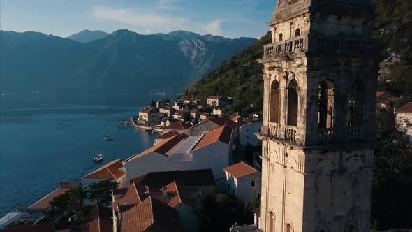 Aerial View Of The Church And Island Of Sveti Djordje In Perast Town Montenegro