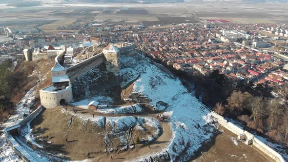 Aerial View of Rasnov Fortress Near Brasov Transylvania Romania