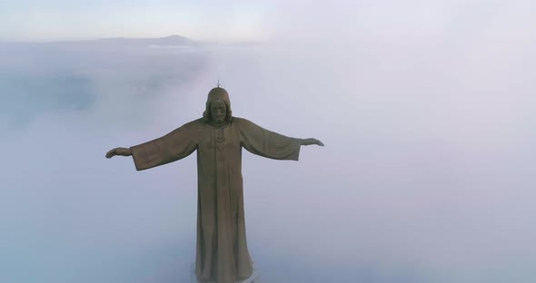 Temple in Tibidabo Barcelone in the Morning with Thick Fog and Beautiful Sunrise