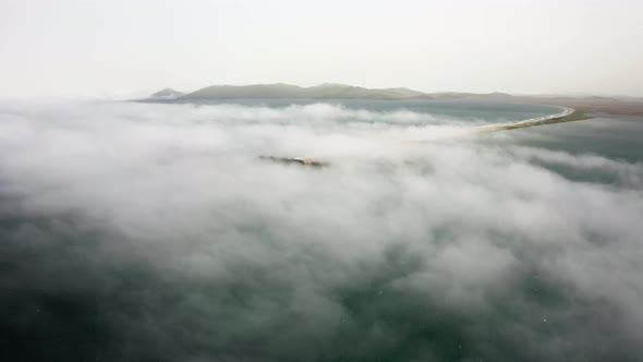 Aerial View of the Nazimov Sand Spit in Fog Russia