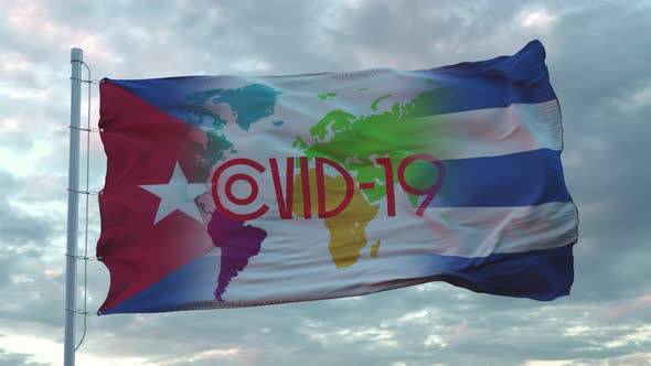 Covid19 Sign on the National Flag of Cuba