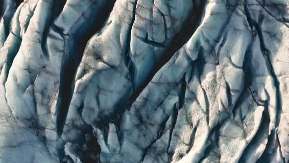 Drone Over Abstract Ice Formations On Large Glacier