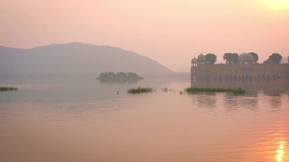 Blissful Morning at Romantic Jal Mahal Water Palace in Jaipur. Rajasthan, India