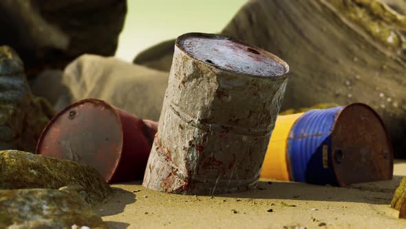 Old Oil Barrell on the Sand Beach